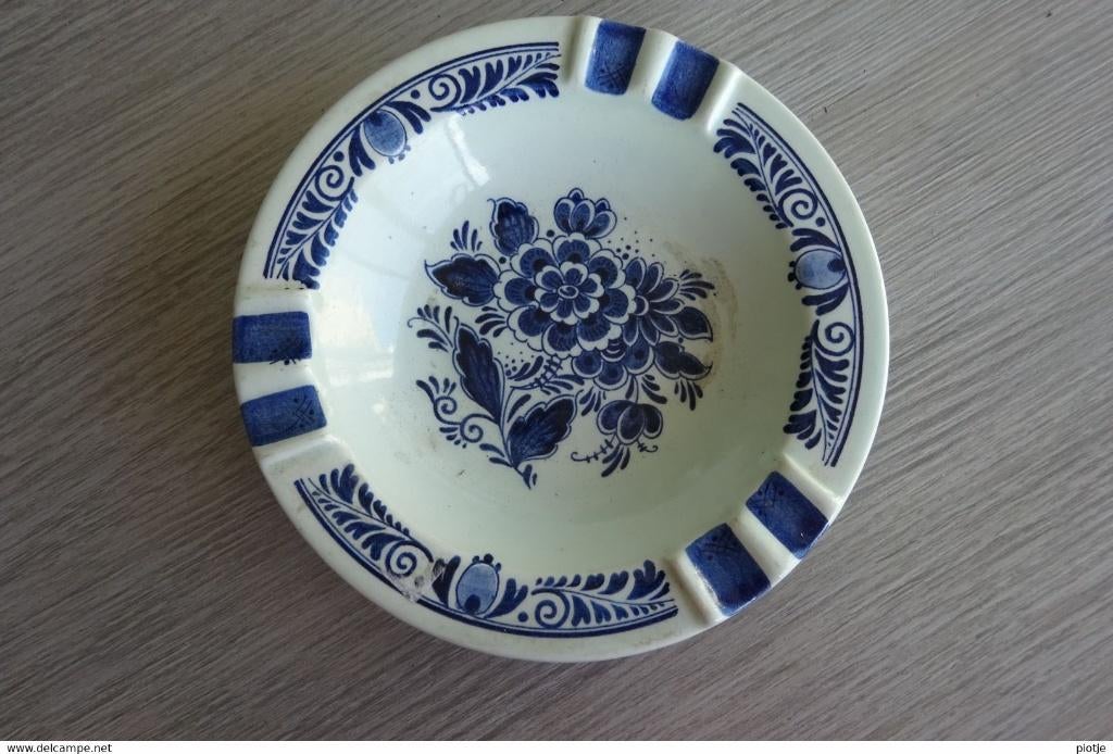 porselein bord Delfts Blauw (asbak cendrier) bloemen fleurs, Ophalen of Verzenden