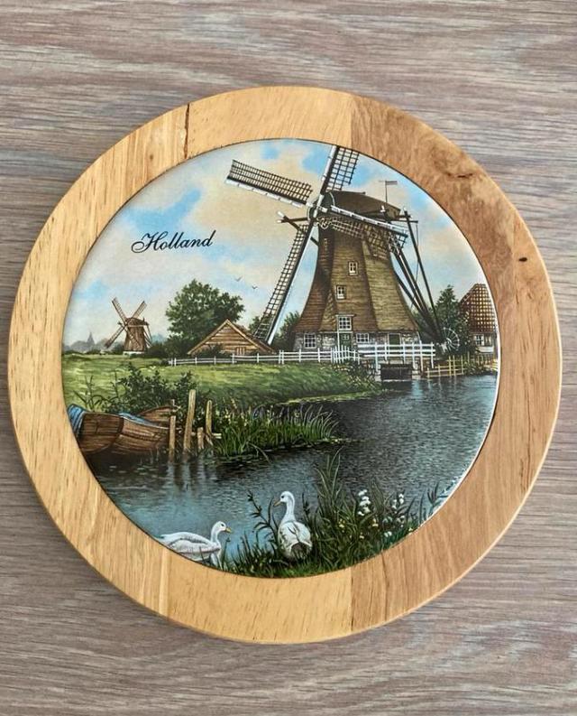 Vintage Hollandse Molen tegel op hout  polichroom Ter Steege, Ophalen of Verzenden