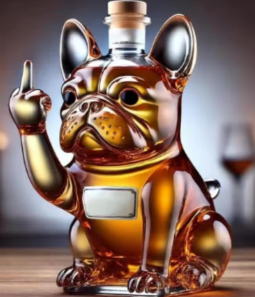 Prachtige glazen Whisky karaf Franse Bulldog (320ml), Ophalen of Verzenden, Nieuw, Overige typen