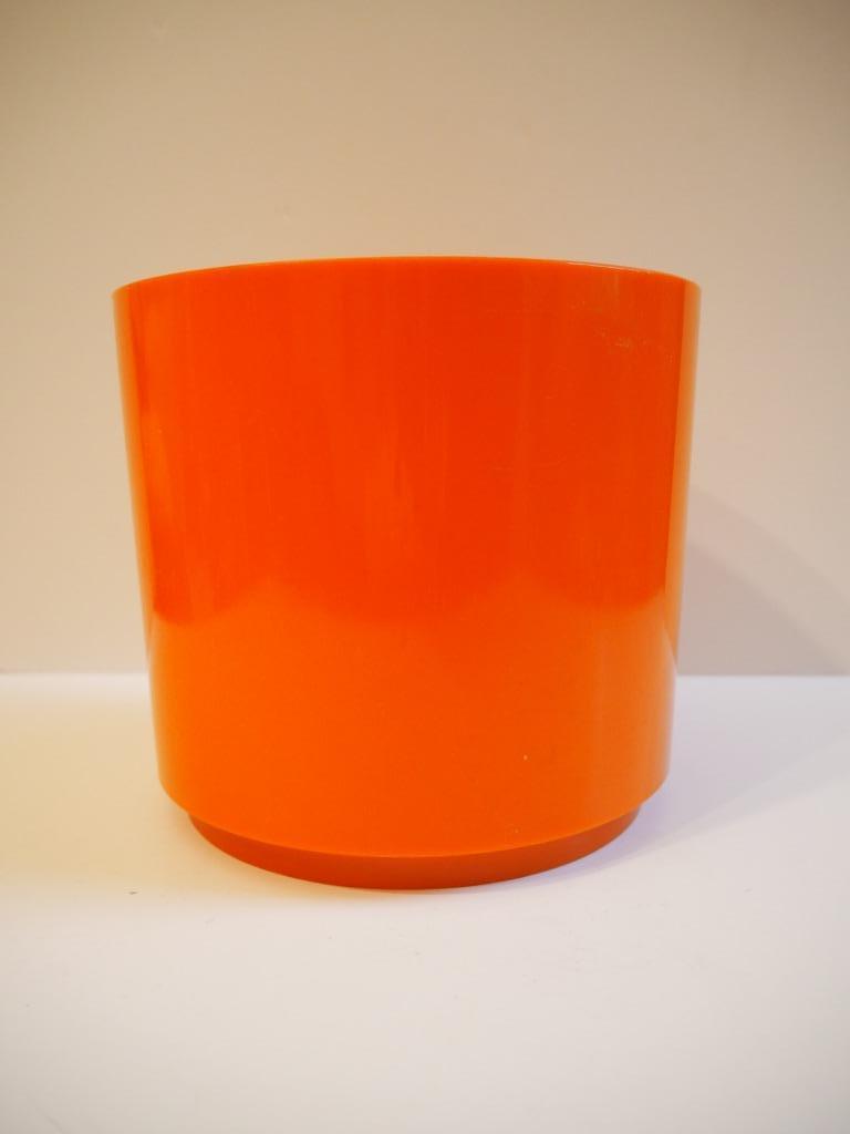 Vintage oranje bloempot, West-Germany, 1970s, Ophalen, Kunststof, Rond, Zo goed als nieuw