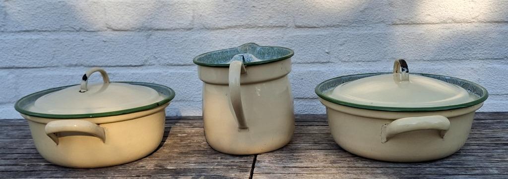 antieke emaillen kookpotten en melkkoker (1940-1950), Ophalen of Verzenden