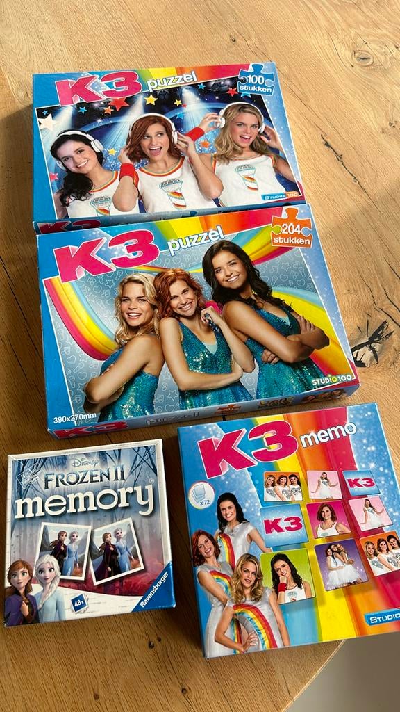 Lot 2 puzzels - 2 memo’s K3 en Frozen. 5€ samen., Kinderen en Baby's, Speelgoed | Kinderpuzzels, Ophalen, Zo goed als nieuw