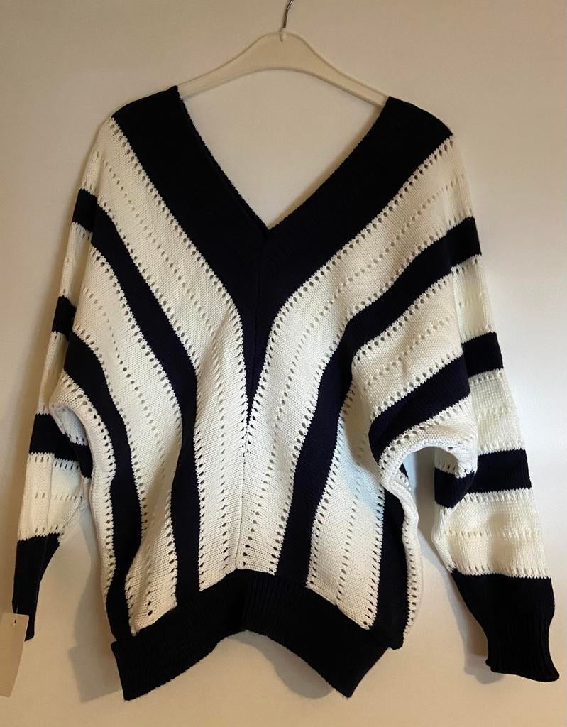 Trui met V hals - wit-marine, Kleding | Dames, Maat 38/40 (M), Wit, Nieuw, Ophalen of Verzenden