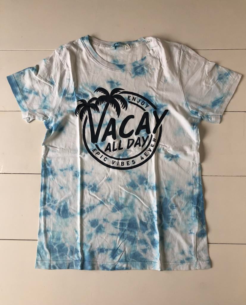 t-shirt H&M 145 152 Vacay palmboom tie dye wit blauw, Gebruikt, H&M, Ophalen of Verzenden, Shirt of Longsleeve