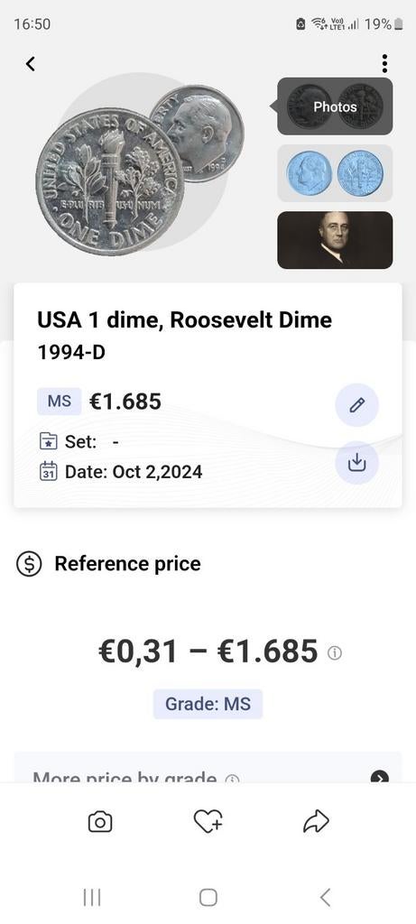 1 dime Roosevelt Dime 1994-D, Postzegels en Munten, Munten | Amerika, Ophalen of Verzenden