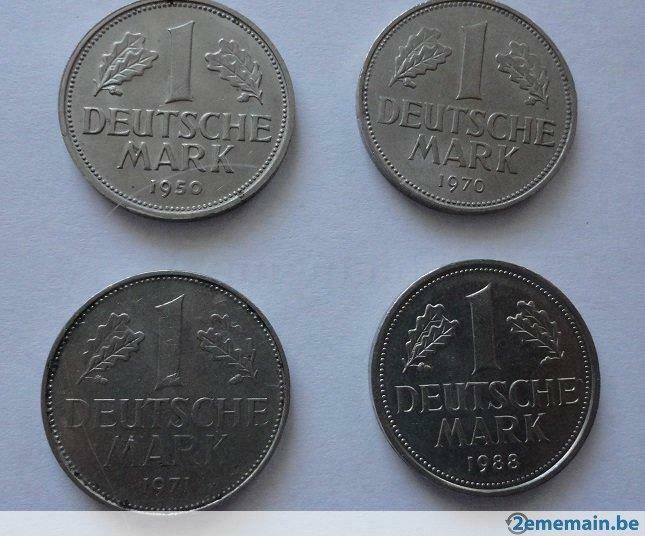 4 pièces de 1 deutsche mark RFA 1950 D , 70 F, 71 G et 88 F, Timbres & Monnaies, Enlèvement ou Envoi, Allemagne