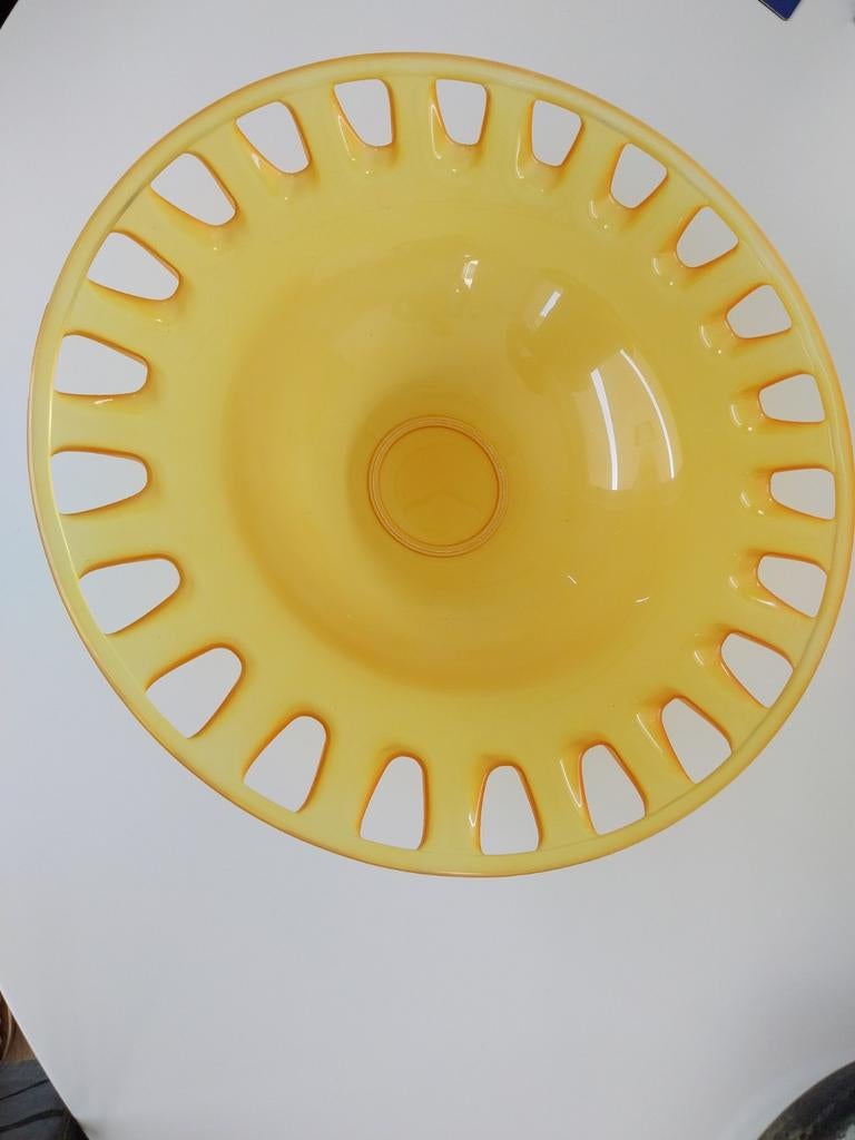 Vintage glazen fruit schaal oranje oker 44 cm, Ophalen