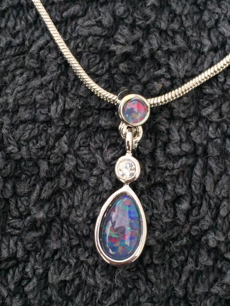 925 Sterling silveren Rodium plated ketting 2 Opaal triplets, Nieuw, Zilver, Zilver, Met edelsteen