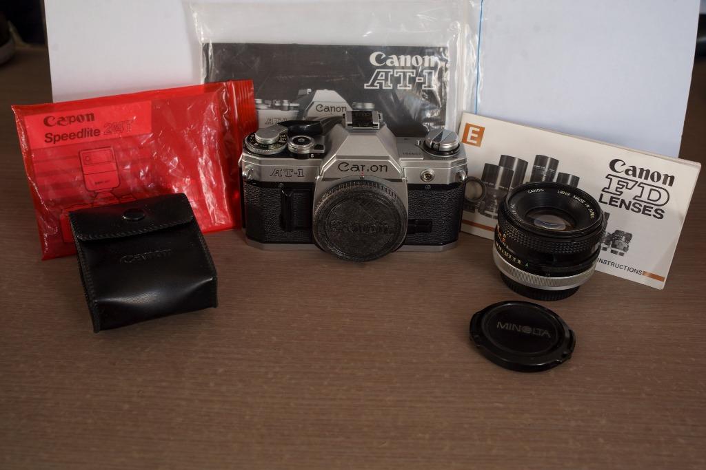 Canon AT-1argenté +50mm f1 :1.8+flash, reconditionné tester, Enlèvement ou Envoi, Reconditionné, Reflex miroir, Canon