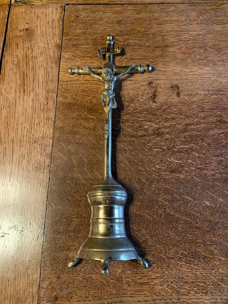 Antiek Crucifix - koperen kruisbeeld -  beeld INRI, Ophalen of Verzenden