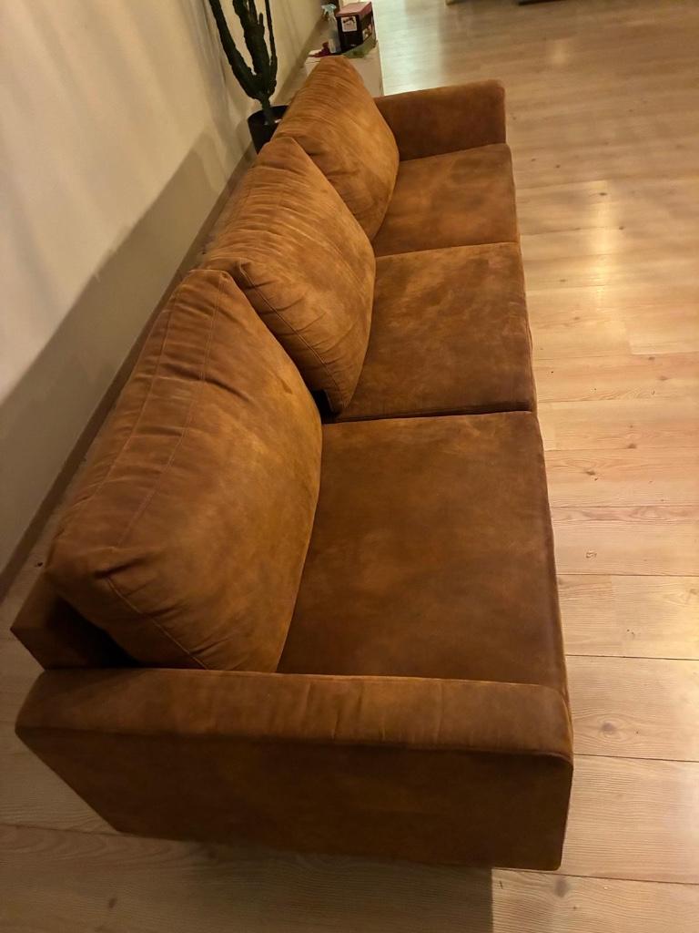 Canapé 3 places moderne cognac, Quatre personnes ou plus, Moins de 150 cm, Banc droit, Comme neuf