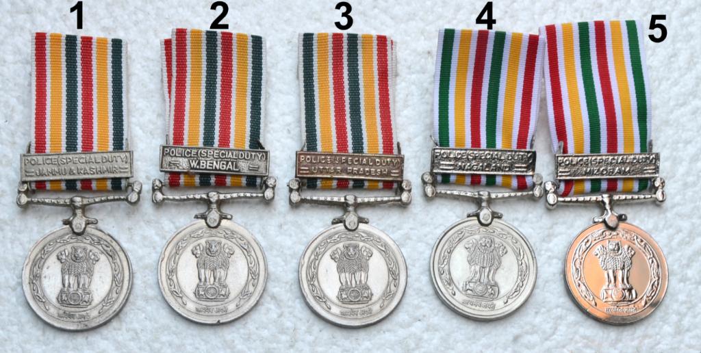 Medailles, India POLICE Special Duty medal, 5x verschillende, Enlèvement ou Envoi, Autres, Ruban, Médaille ou Ailes