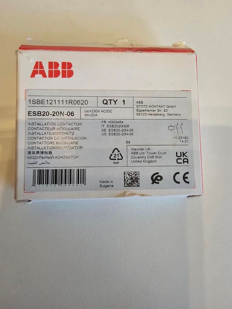 ABB Vynckier Vermogenscontactor 2-polig 20A 230V auto 2NO 2S, Ophalen