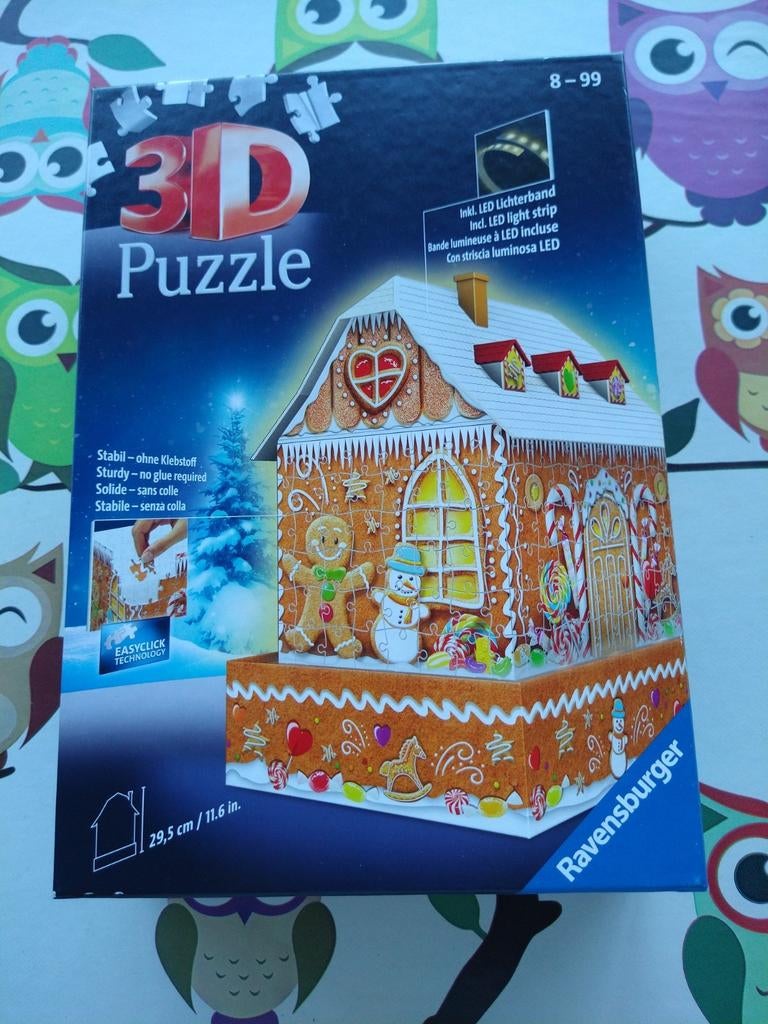 3D puzzel Ravensburger - peperkoekenhuisje - 257 stuks, Hobby en Vrije tijd, Ophalen, Zo goed als nieuw