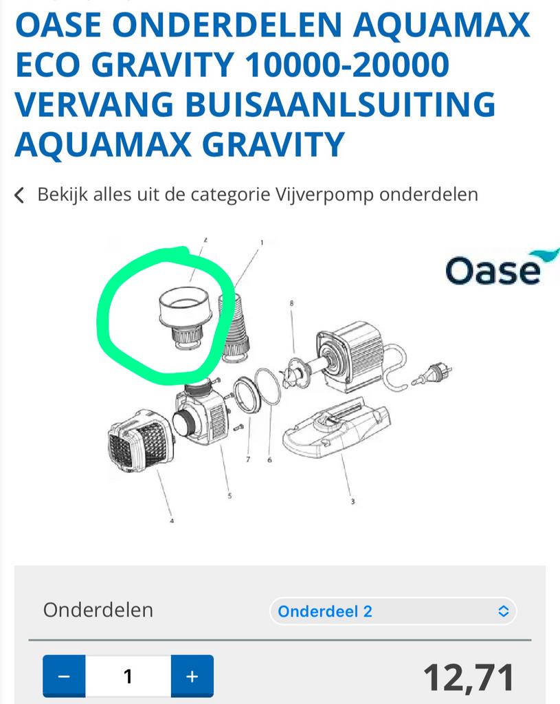 OASE ONDERDELEN AQUAMAX ECO GRAVITY 10000-20000, Tuin en Terras, Ophalen of Verzenden, Nieuw, Vijverpomp