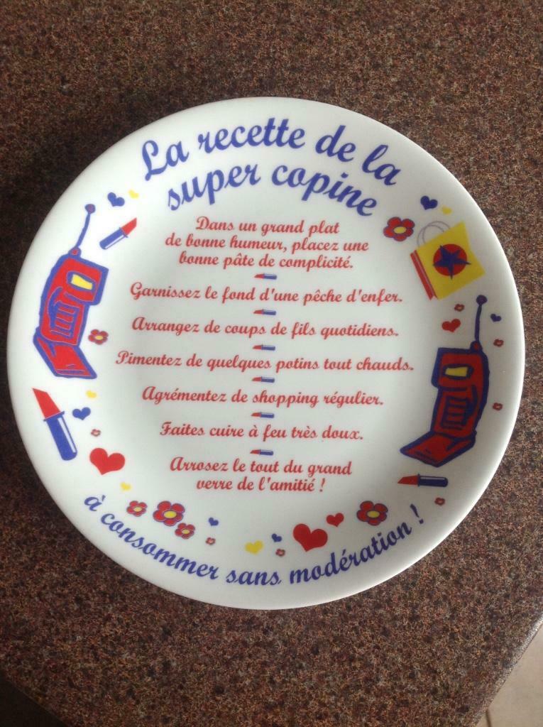 Assiette "La recette de la super copine", Enlèvement ou Envoi, Neuf, Porcelaine, Assiettes(s)