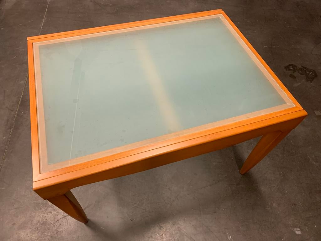Tafel uitschuifbaar mat glas, Huis en Inrichting, Tafels | Salontafels, Ophalen, Zo goed als nieuw, Kersenhout