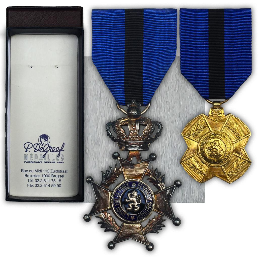 🚨2 ORDRES LEOPOLD II MÉDAILLE D'OR + CHEVALIER - 2 DEVISES, Envoi, Armée de terre, Ruban, Médaille ou Ailes