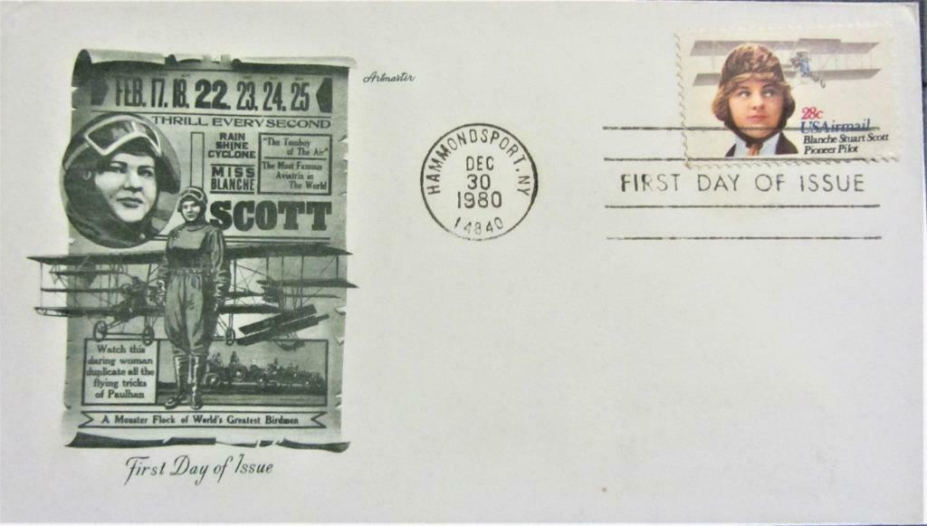 FDC - U.S.A.- STUART BLANCHE SCOTT, PIONEER PILOT, Enlèvement ou Envoi, Affranchi, Avions