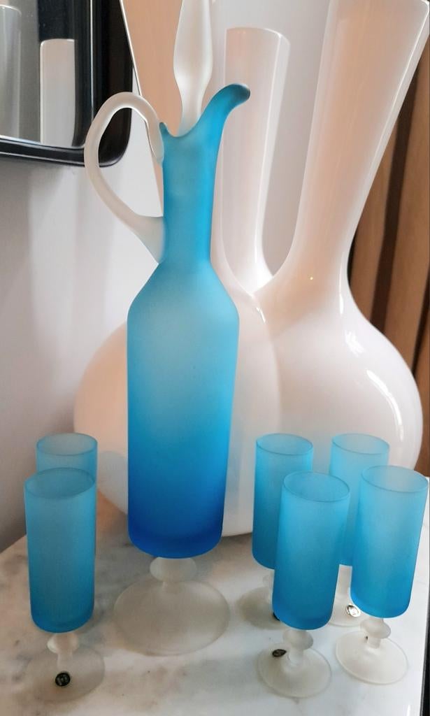 Italiaanse limoncello kruik en glaasjes, blauw, Enlèvement ou Envoi, Comme neuf, Bleu