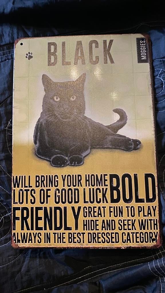 Plaque panneau mural decoratif metal chat noir, Enlèvement, Neuf