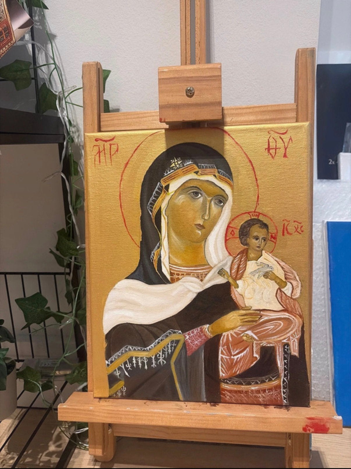 Icône de la Sainte vierge et son fils, Enlèvement ou Envoi, Comme neuf, Peinture à l'huile