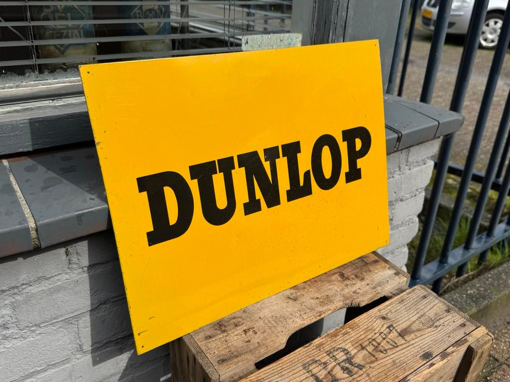 DUNLOP Banden oud reclamebord, Verzamelen, Ophalen of Verzenden, Gebruikt, Reclamebord
