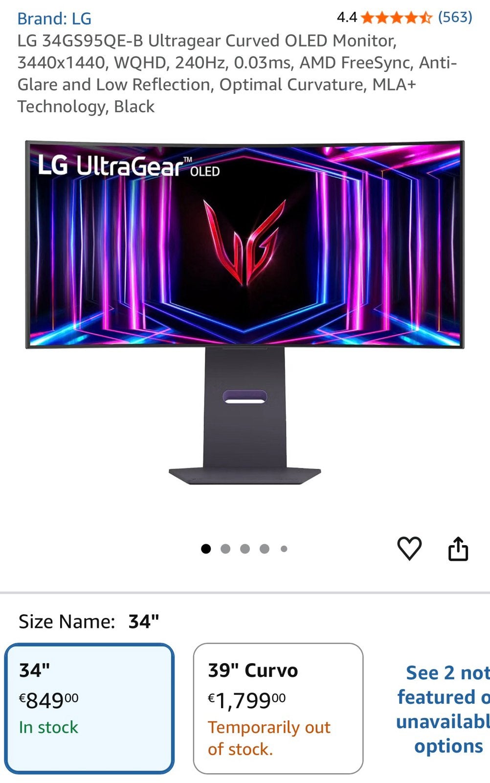 Moniteur de jeu OLED LG UltraGear 34GS95QE-B, Gaming, Comme neuf, Quad HD (2K), Ultrawide