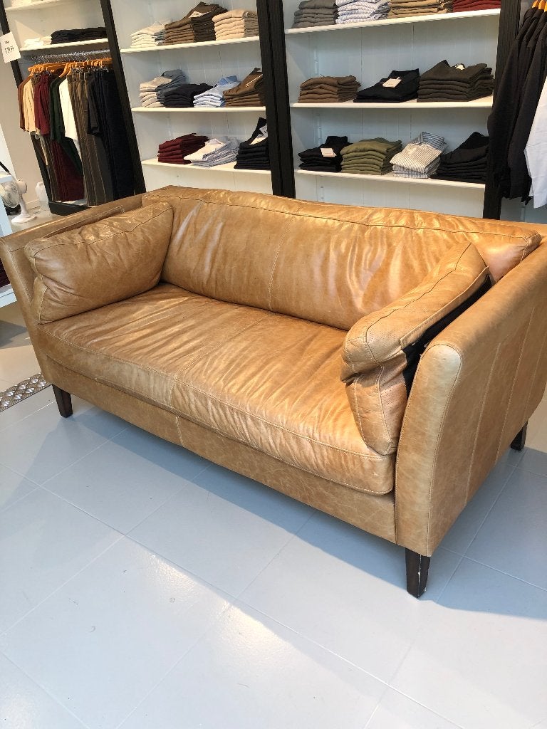 Zetel (Vintage) volledig in leder, Huis en Inrichting, Zetels | Zetels, Ophalen, Gebruikt, 150 tot 200 cm, Vintage