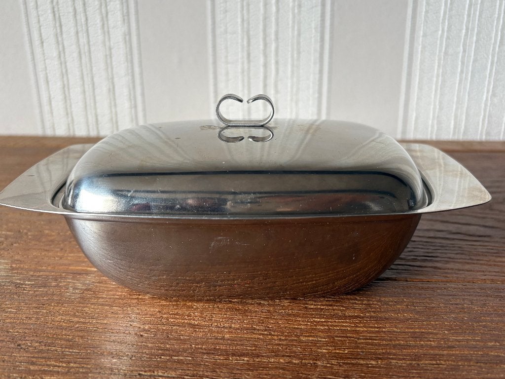 Vintage RVS botervloot met deksel – Mid-Century Inox, Overige typen, Vintage, Ophalen of Verzenden, Zo goed als nieuw
