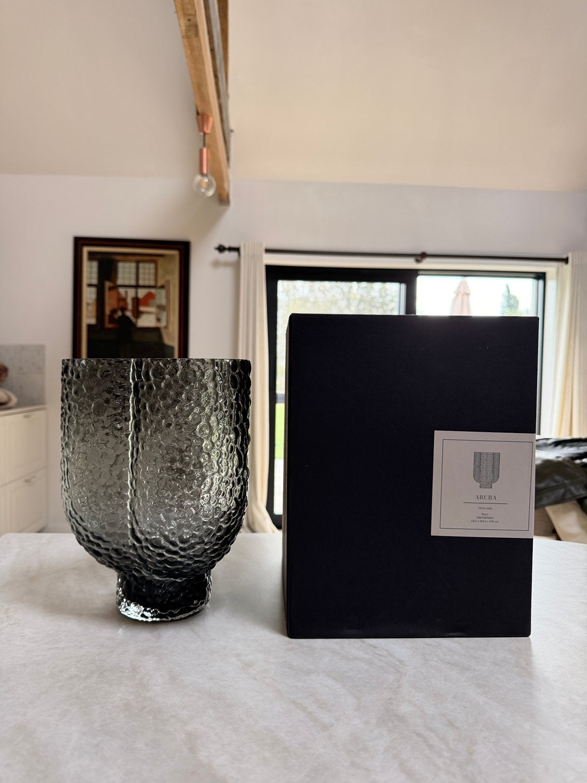 AYMT - arura trio vase - hoogte 25cm, Antiquités & Art, Vase, Verre, Noir, Enlèvement