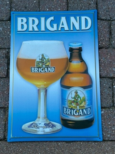Brigand licht metalen plakkaat, lichtblauw., Ophalen of Verzenden, Gebruikt, Reclamebord