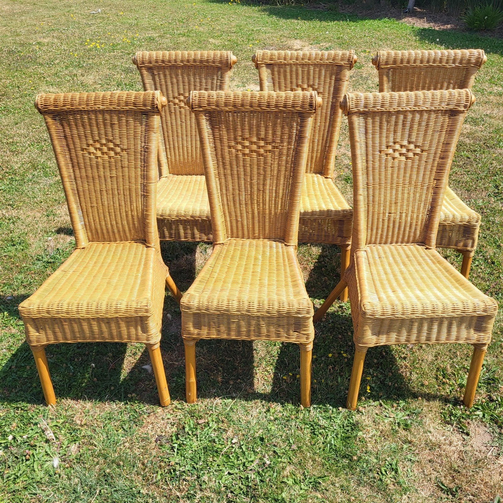 Prachtige set van 6 vintage rotan eetkamerstoelen, Ophalen