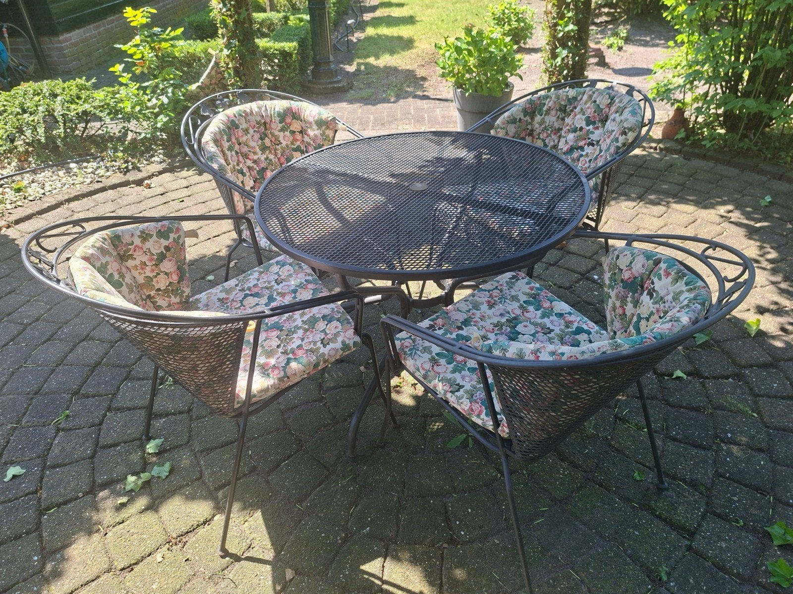 Rond tuinset 90 cm met 4 stoelen en kussens, Enlèvement, Salons de jardin
