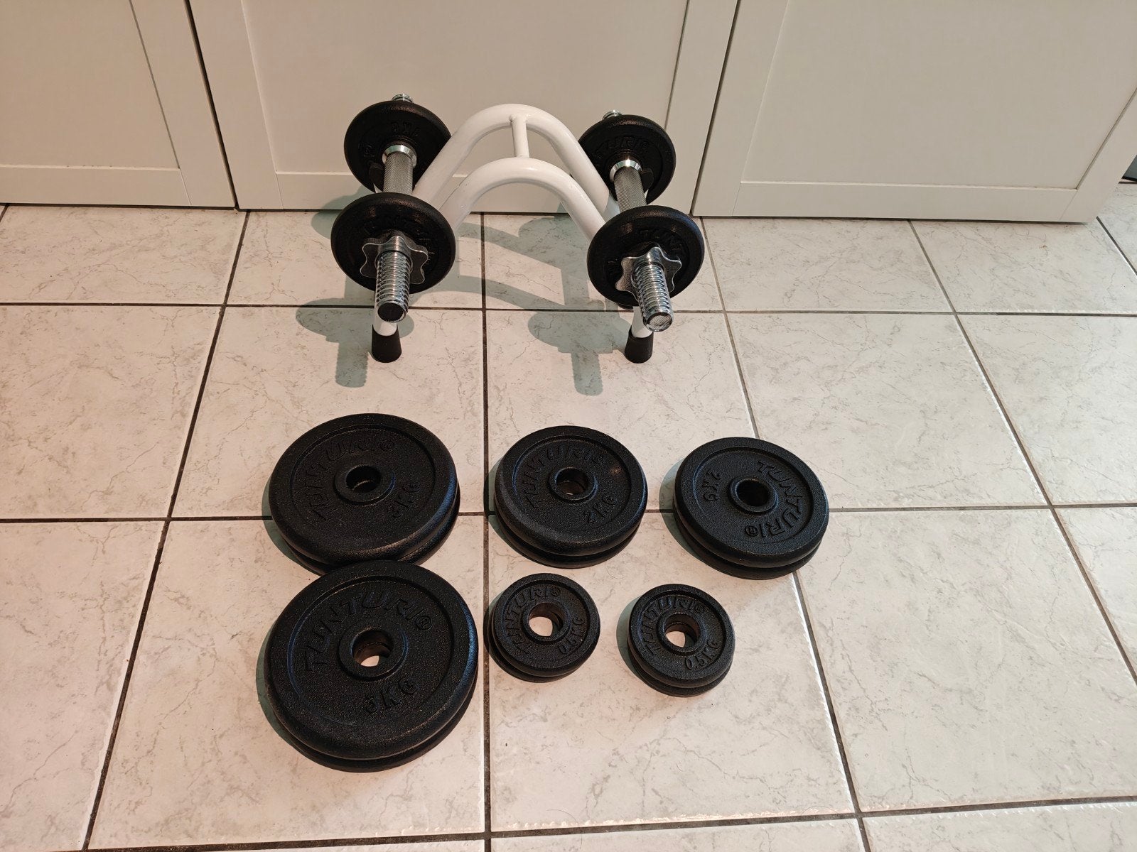 Halters met houder + kettlebell, Sport en Fitness, Ophalen, Kettlebell