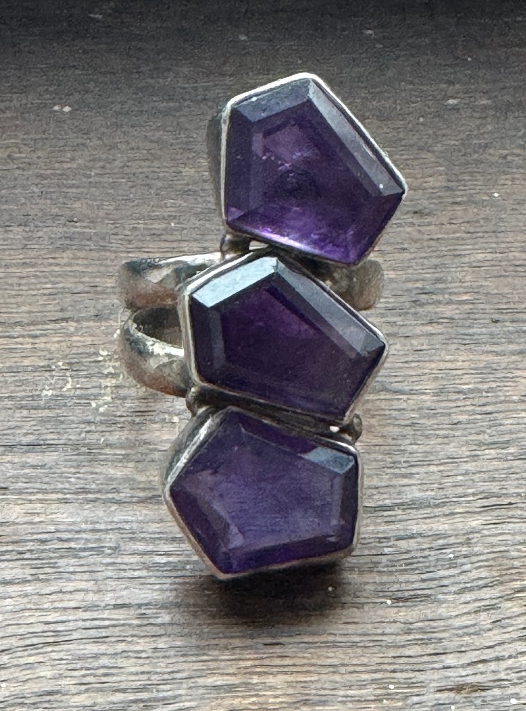 Ancienne Bague Argent 925 et Améthystes 1940, Bijoux, Sacs & Beauté, Enlèvement ou Envoi, Argent, Bague
