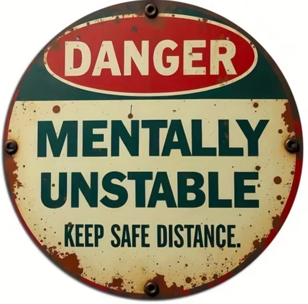 Houten bord Mentally unstable keep safe distance - mancave, Huis en Inrichting, Ophalen of Verzenden, Zo goed als nieuw