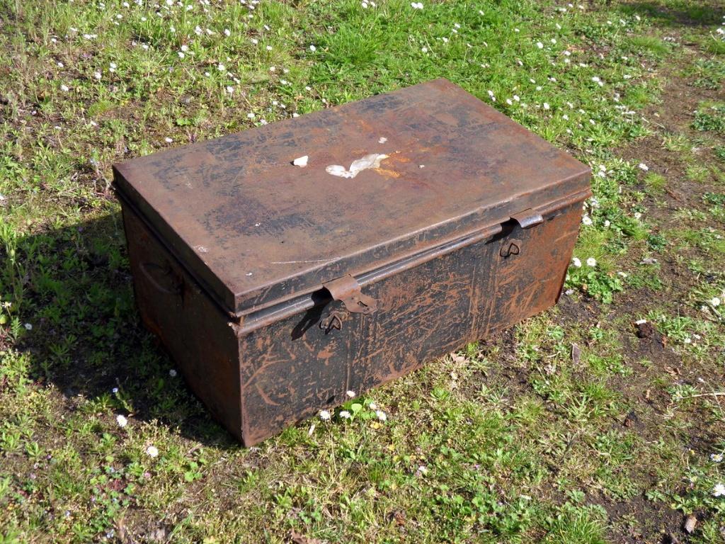 Antieke metalen reiskoffer., Antiek en Kunst, Ophalen