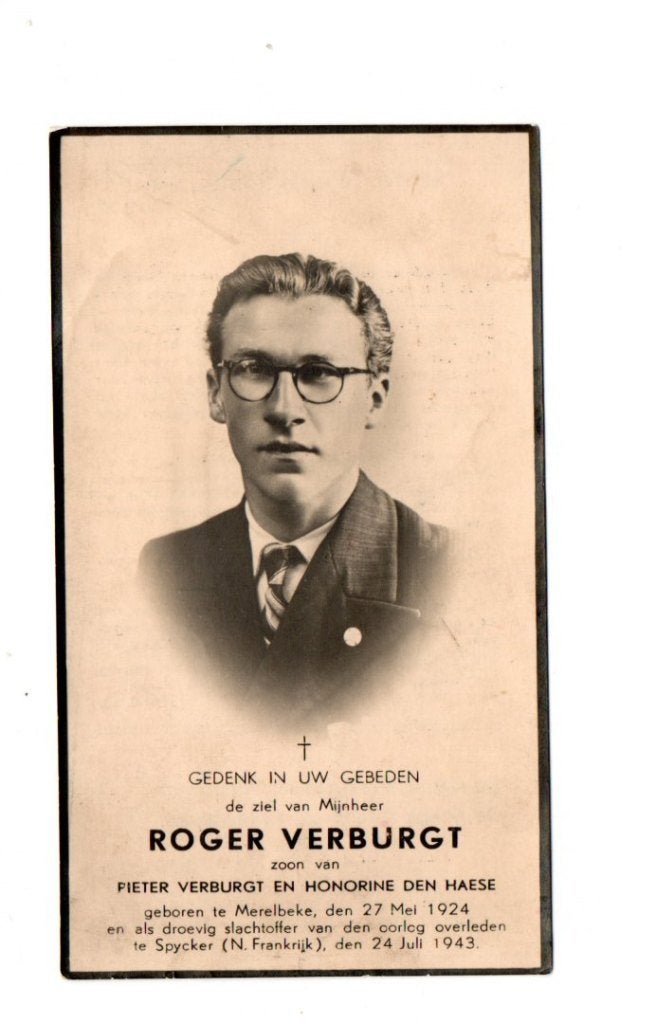Dp oorlogsslachtoffer Merelbeke + Spycker (FR) 1943, Verzamelen, Ophalen of Verzenden, Overige soorten, Foto of Poster