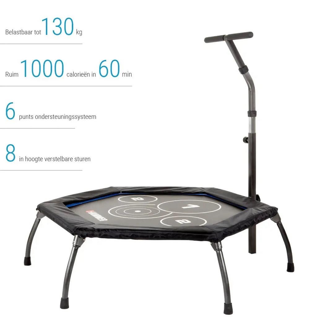 Opplooibare springtrampoline + handvat /hammer cross jumper, Ophalen, Zo goed als nieuw
