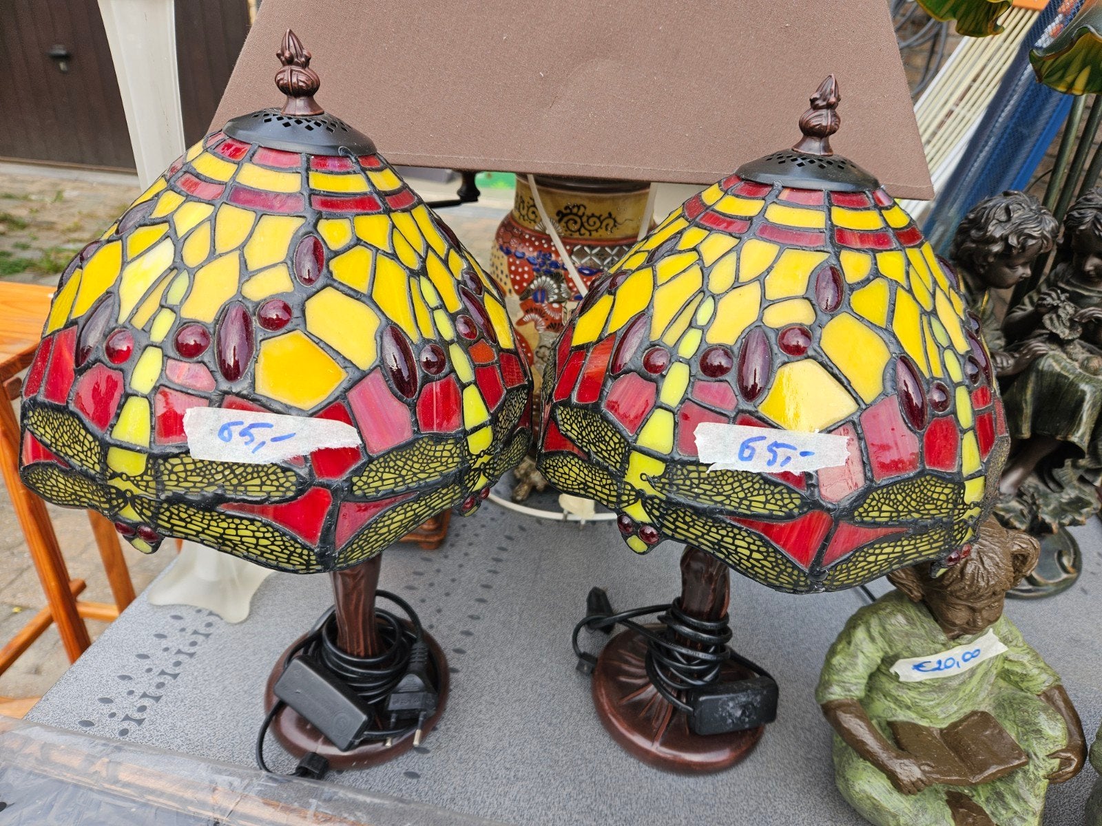 tafellamp met glas in lood lampenkap, Ophalen, Art deco, 60 cm, E14 (klein)