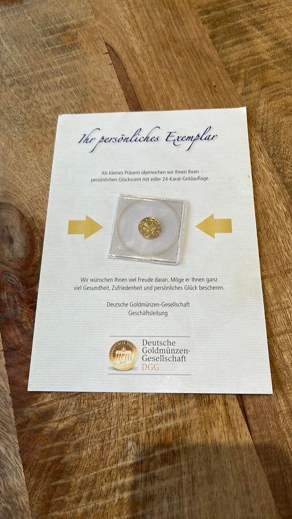 1er exemplaire personnalisé 1€ cent  plaquée or 24K, Timbres & Monnaies, Enlèvement ou Envoi, Or