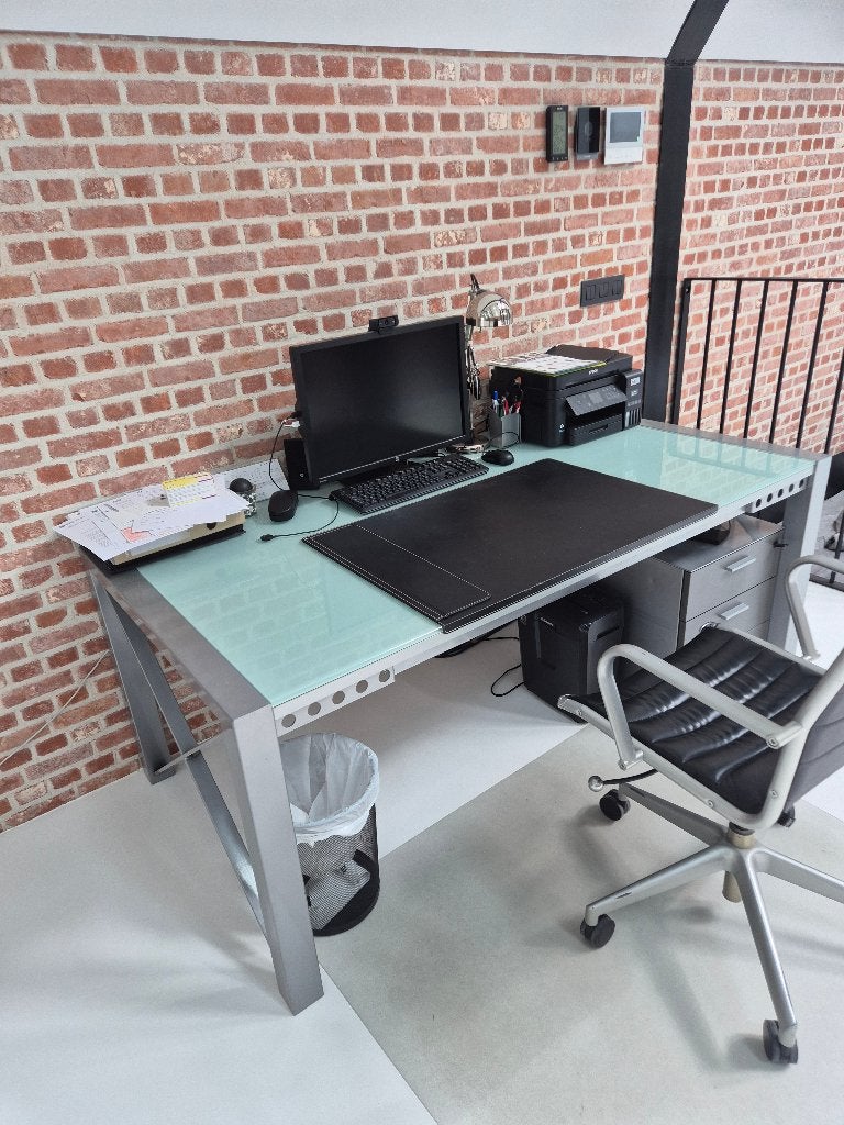 Stalen bureau met ladenblok en bureaustoel, Bureau d'ordinateur, 95 cm, 180 cm, Métal