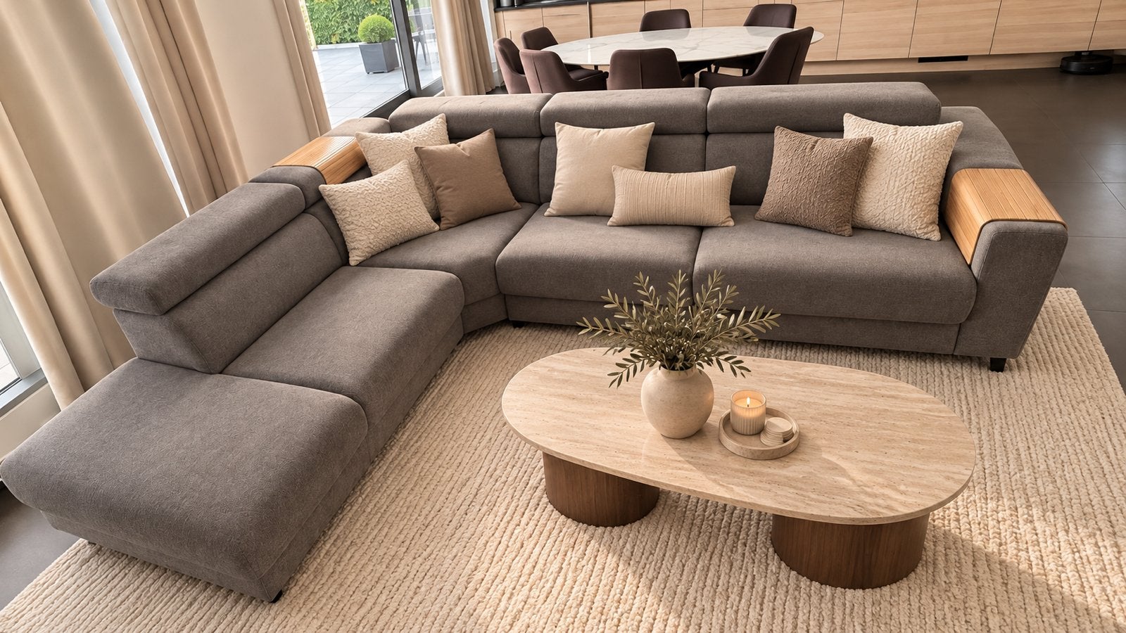 Chaise d'angle grise avec fauteuil inclinable électrique, Enlèvement, Comme neuf