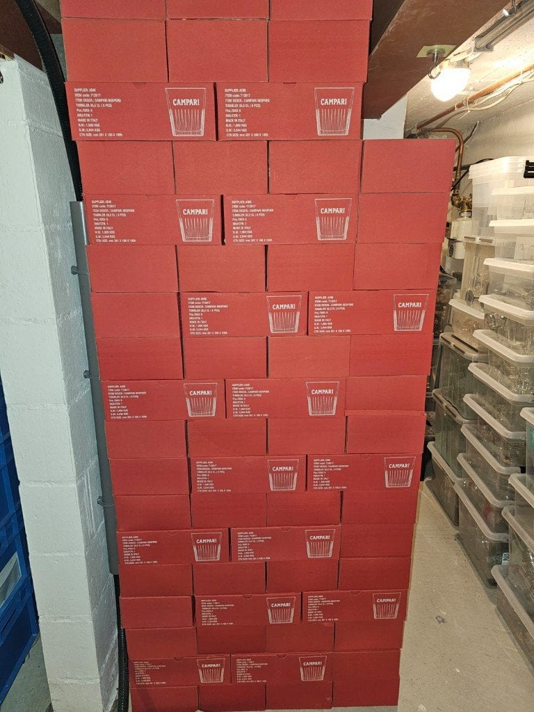 Grand lot de +200 boîtes de verres Campari (+1200 verres), Enlèvement, Neuf