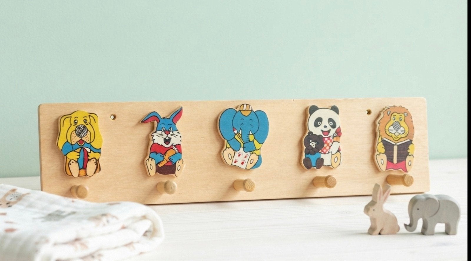 Leuke houten kinderkapstok met dieren (5 haken), Kinderen en Baby's, Ophalen, Zo goed als nieuw, Kapstokje