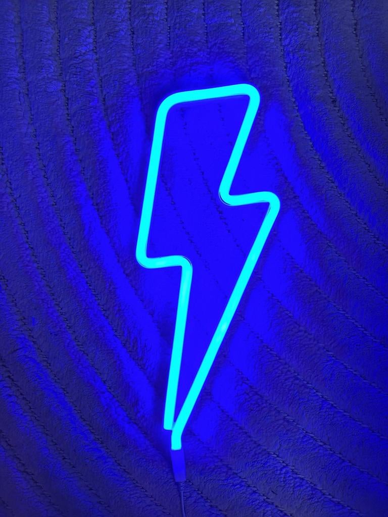 Neon blue lightning bolt., Ophalen