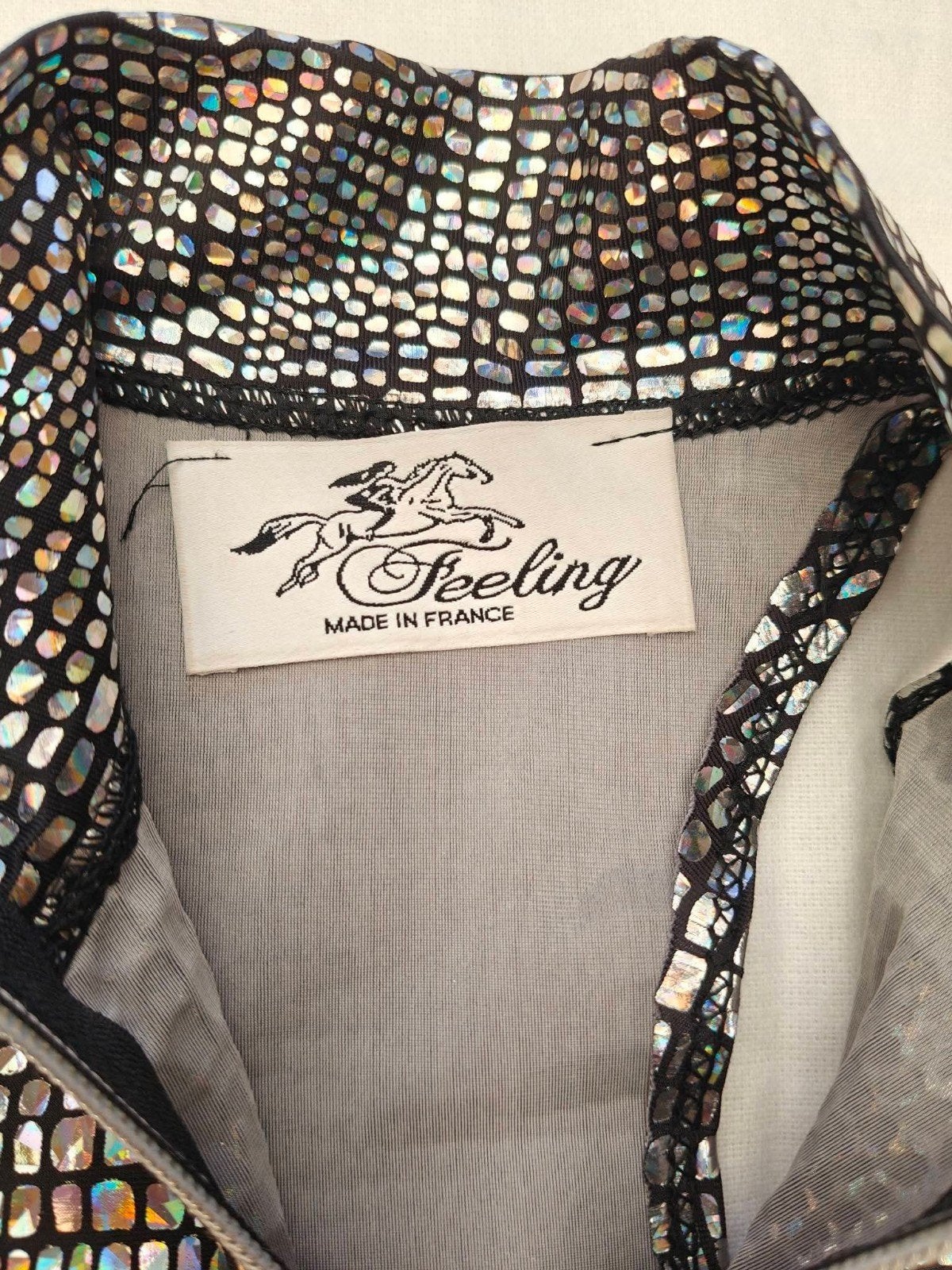 Robe/tunique Feeling Made in France vintage noir motif irisé, Zwart, Feeling, Ophalen of Verzenden, Zo goed als nieuw