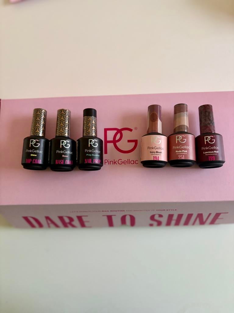 Pink Gellac base essentials + 3 kleuren, Handtassen en Accessoires, Uiterlijk | Cosmetica en Make-up, Zo goed als nieuw, Verzenden
