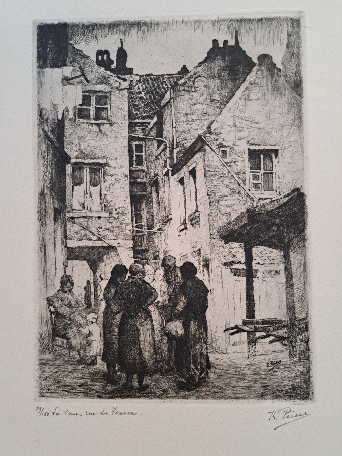 PEISER Kurt "La cour rue du Faucon" ets, Antiek en Kunst, Ophalen of Verzenden, Ets, Genummerd
